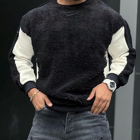 Lamb Velvet Stitching Crew Neck Sweatshir
