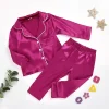 Kid Baby Girl Boy Silk Satin Tops Pant Long Sleeve  Pajamas