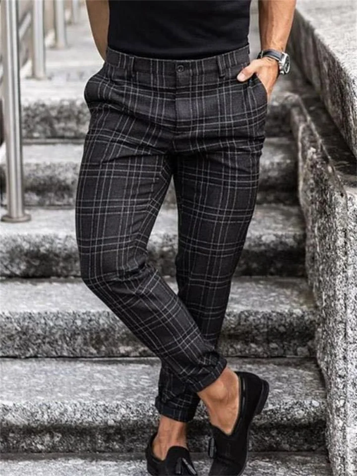Men's Chinos Slacks Pencil Trousers Jogger Pants Plaid Checkered Lattice Soft Full Length Daily Weekend Office / Business Casual / Sporty Blue Light Green Inelastic / Fall-Cosfine