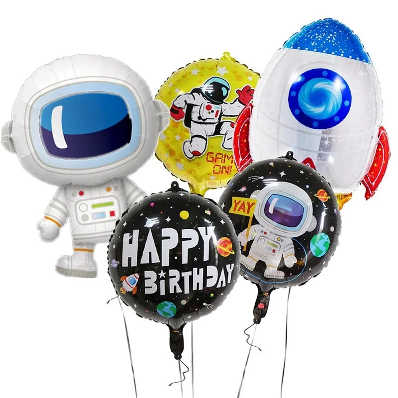 Outer Space Party Astronaut Rocket Ship Foil Balloons Galaxy/Solar System Theme Party Boy Kids Birthday Party Decoration Favors