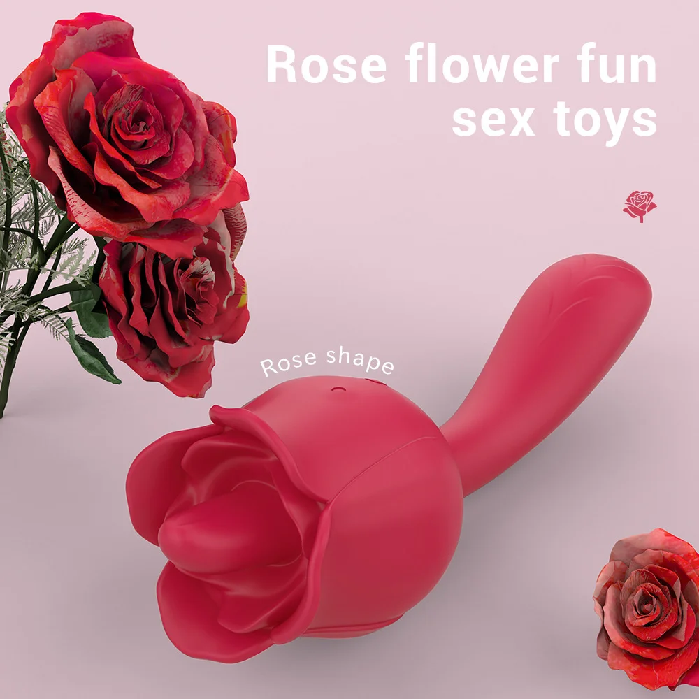 Rose Shape Tongue Licking Vibrator 2 in 1 Silicone Sex Toy G-spot