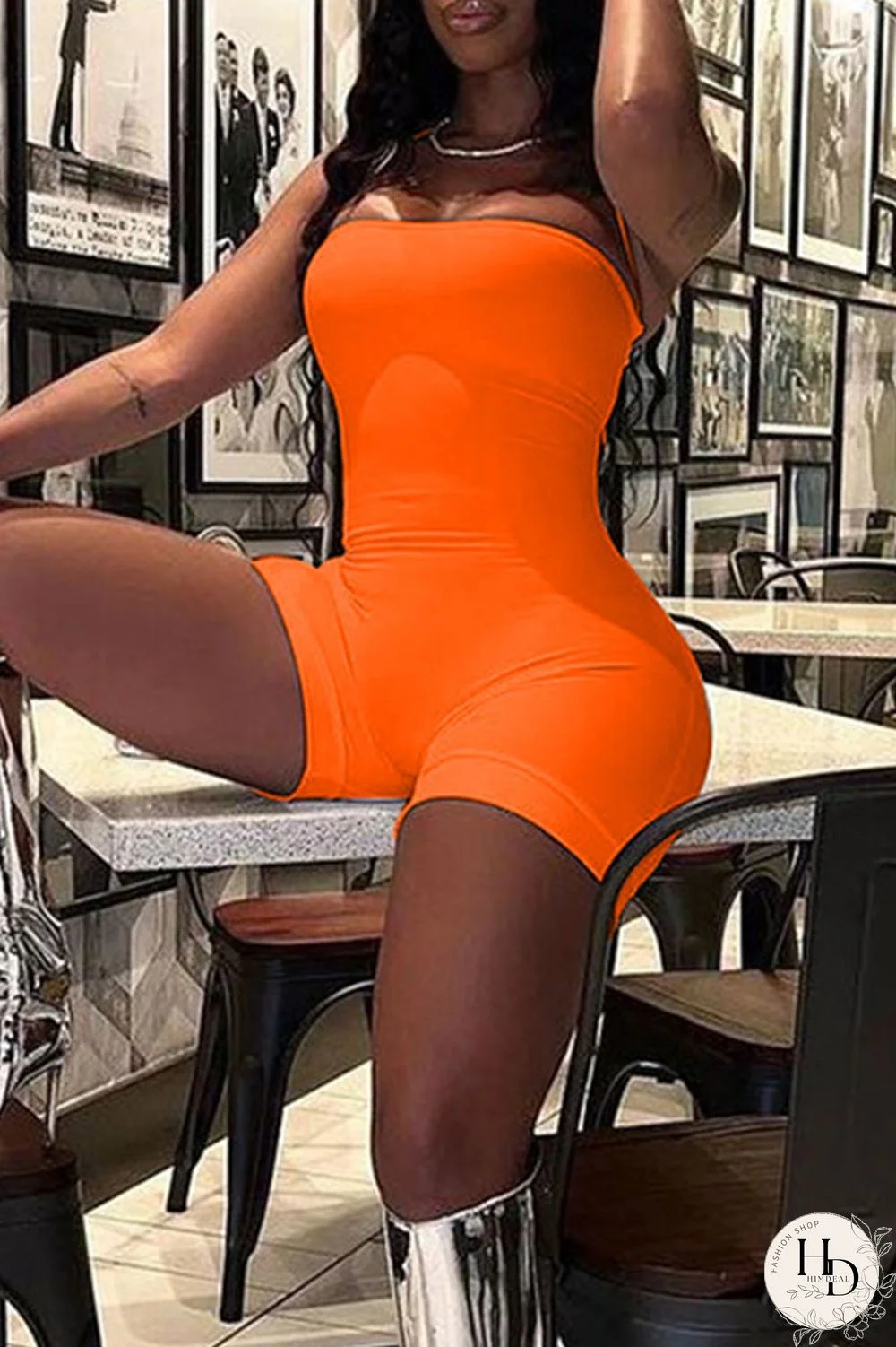 Orange Sexy Solid Patchwork Backless Strapless Skinny Jumpsuits