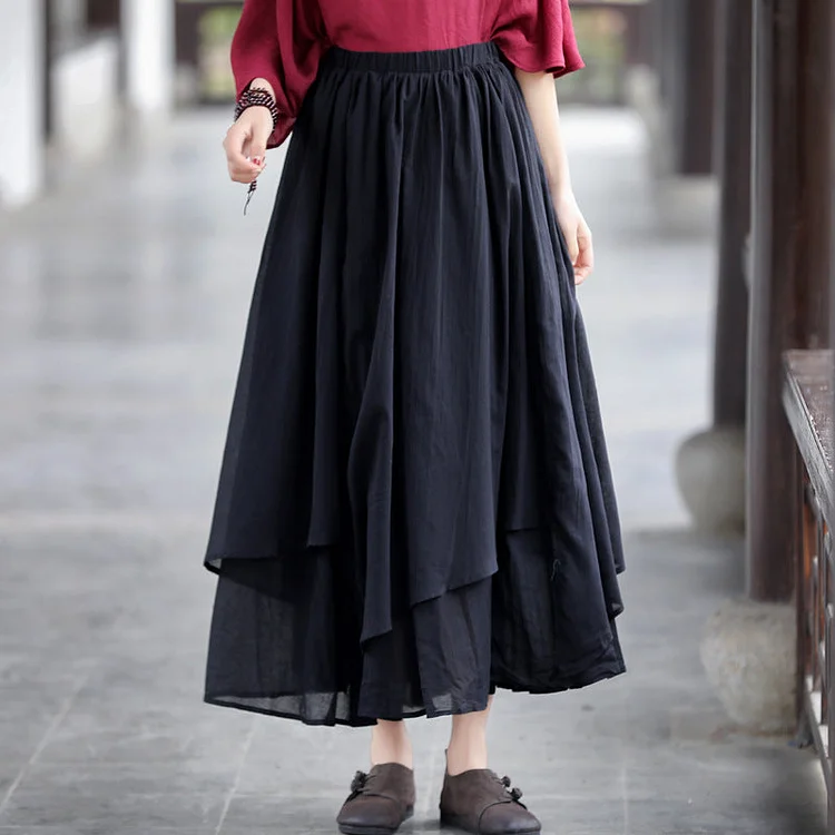 Cotton Linen Cozy Solid Patchwork Casual Skirt