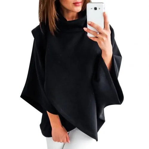 High Quality Women Dolman Sleeve Turtleneck Solid Color Cloak Irregular Pullover Blouse Top Polyester&nbsp; Spandex Women's Blouse