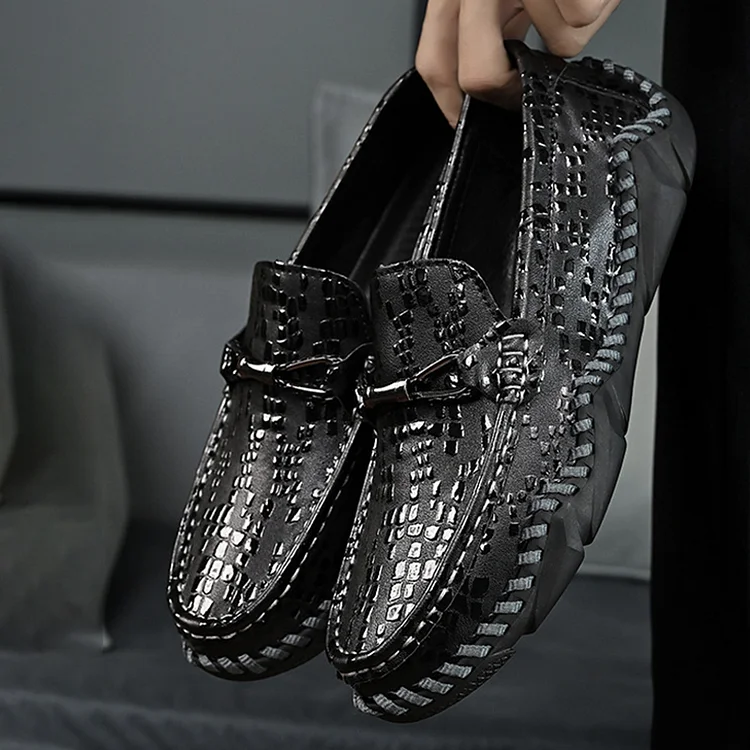 Casual Pattern Seam Metallic Decor Buckle Loafers Shoes