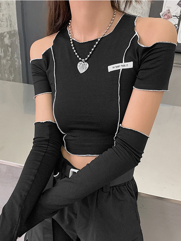 Sexy Solid Color Off The Shoulder Short Sleeve Crop Top