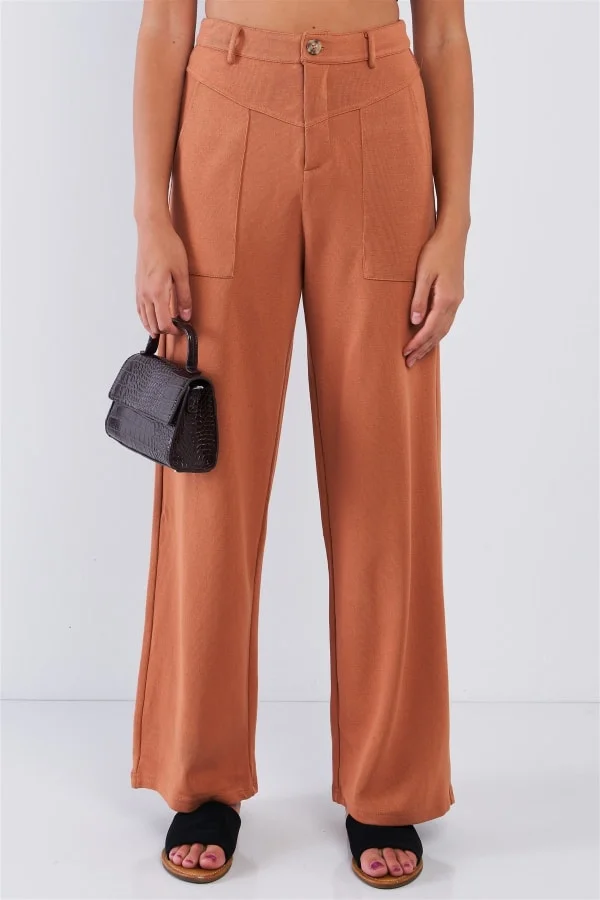 High Waisted Stretchy Casual Relaxed Fit  Pants - Sand