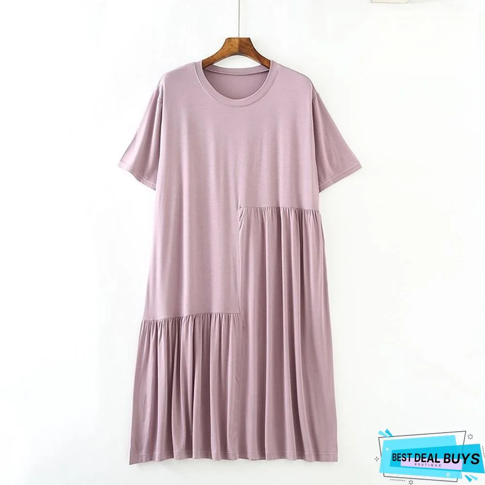 Modal Short Sleeve Dress Women's Plus Size Loose Thin Nightdress Casual Skirt