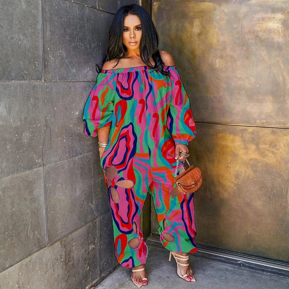 Sdrawing Size Women Jumpsuit Autumn Leopard Print One Piece Outfit Sexy Fashion Wide Leg Pants Casual Lady Club Hollow Out Clothing