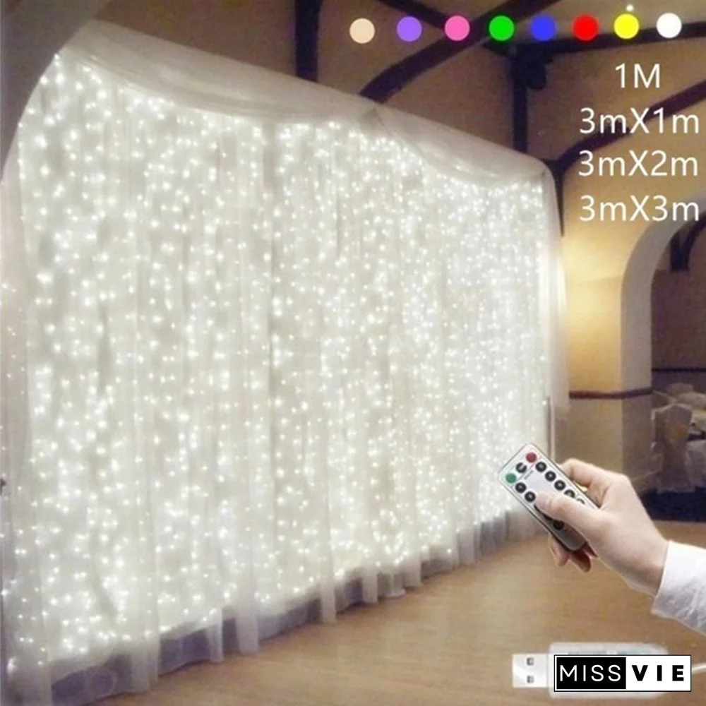 9 Colors 3Mx3M 300-LED Light Romantic Christmas Wedding Outdoor Decoration Curtain String Light