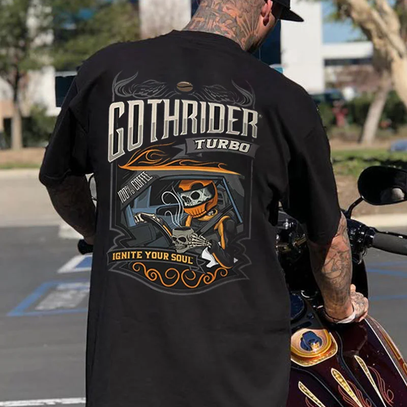 GOTH RIDER TURBO Skeleton Driver Print Men's T-shirt
