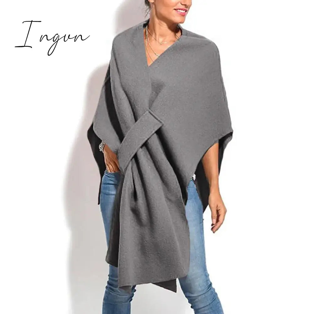 Ingvn - Women Coats Autumn Winter Loungewear Three Quarter Batwing Sleeve Fashion Shawls V-Neck