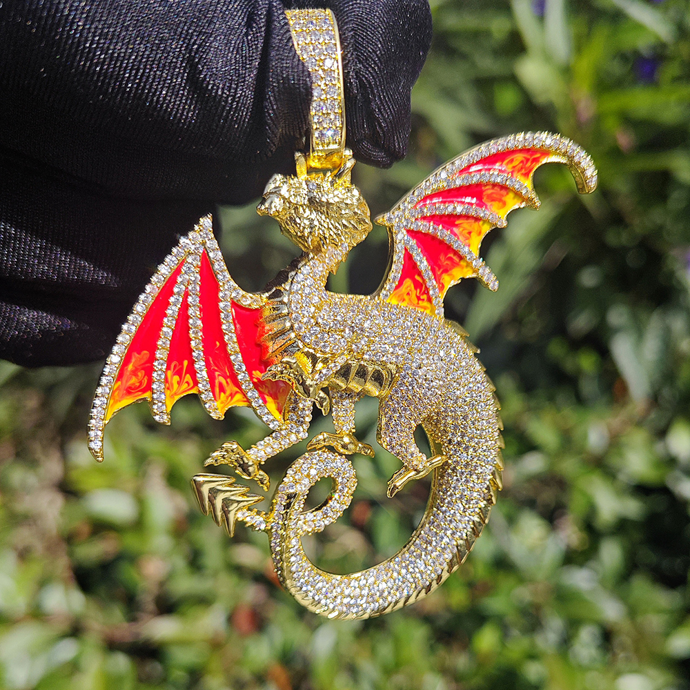 Gold/Silver/Black Dragon Iced Out Bling CZ Pendants