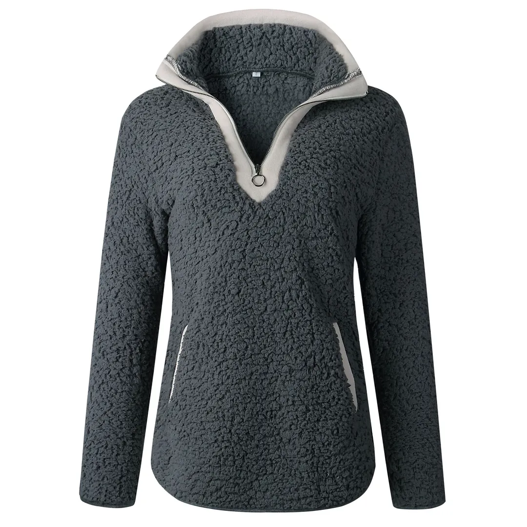 New year autumn and winter zipper pocket high neck long sleeve women's blouse jacket