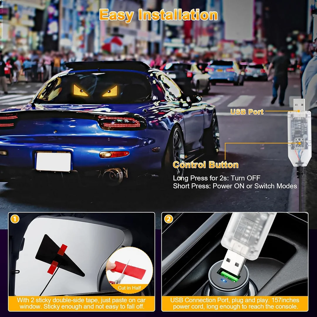 PIFOOG LED Devil Eyes Light for Car Window Demon Evil Eye Sign Lights Cars Back Windshield USB Road Rage Light up Flicker Signal Lighting Cool Fun Stuff Accessories Amber Yellow