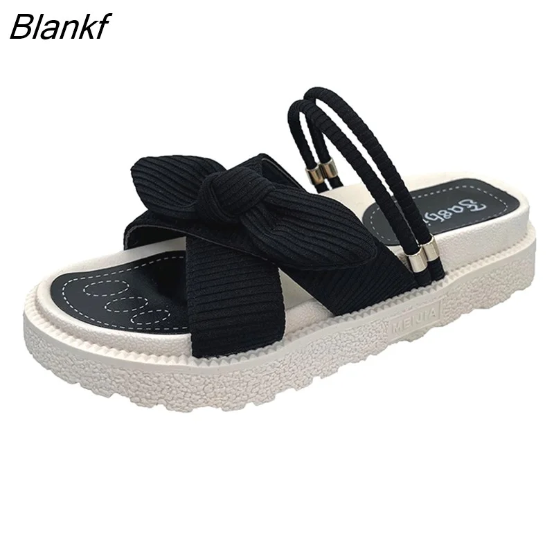 Blankf Women Slippers Fairy Style Fashion Student Thick Soled Roman Sandals 2023 New Fashion Soled Flat Shoes Femmes Sandalias