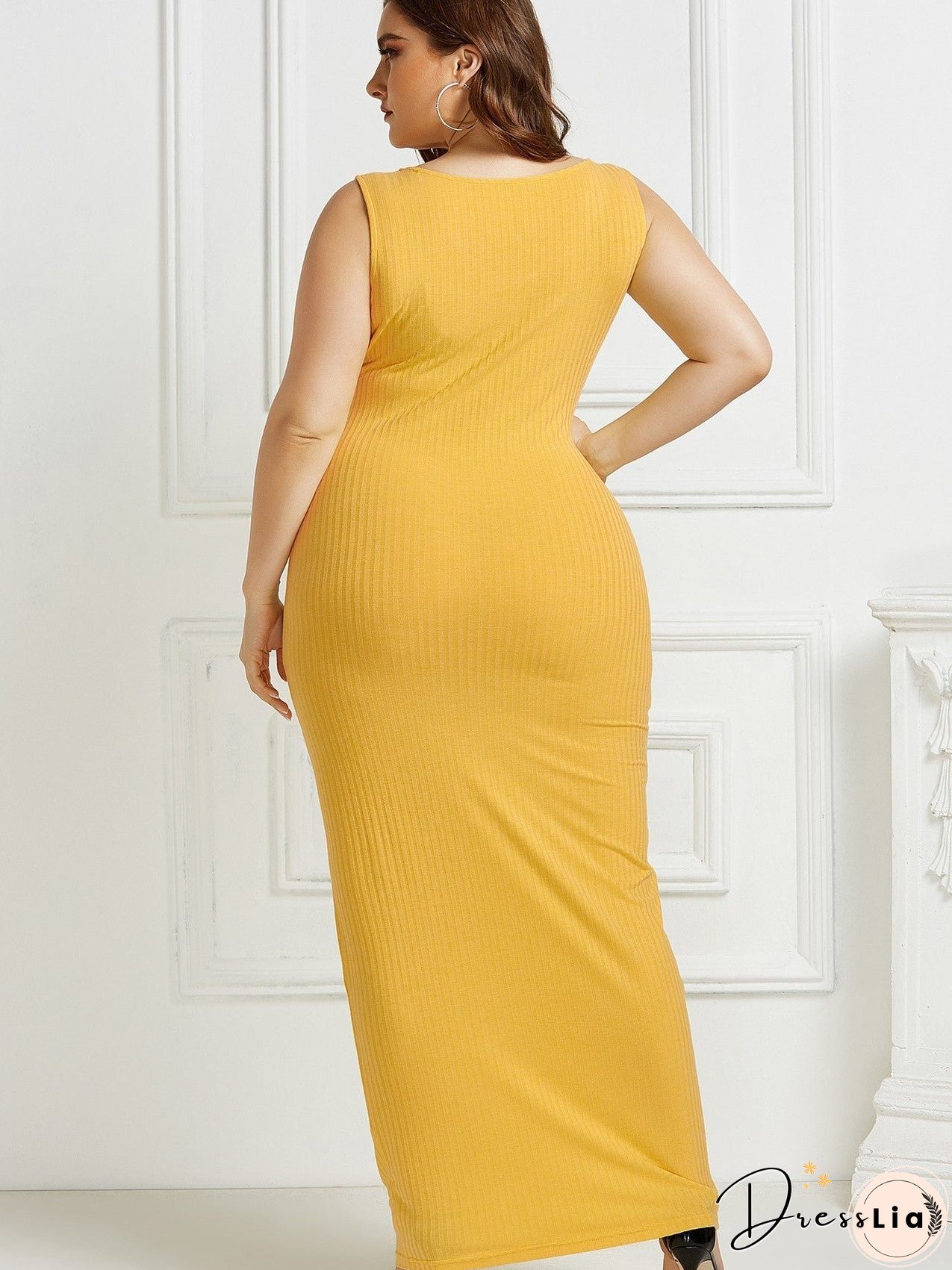 U-neck Solid Color Long Dresses