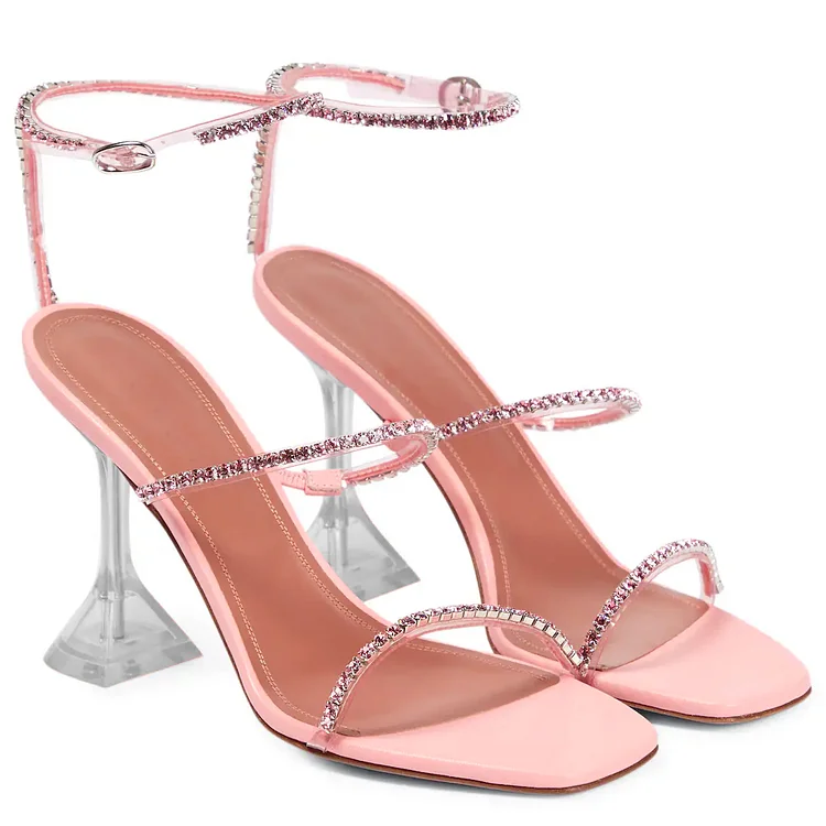 95mm Heeled Sandals for Women Square Toe Two Strap Party Wedding Matte Heels VOCOSI VOCOSI