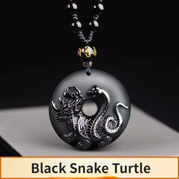 Natural Black Obsidian Water God Xuan Wu Blessing Pendant Necklace