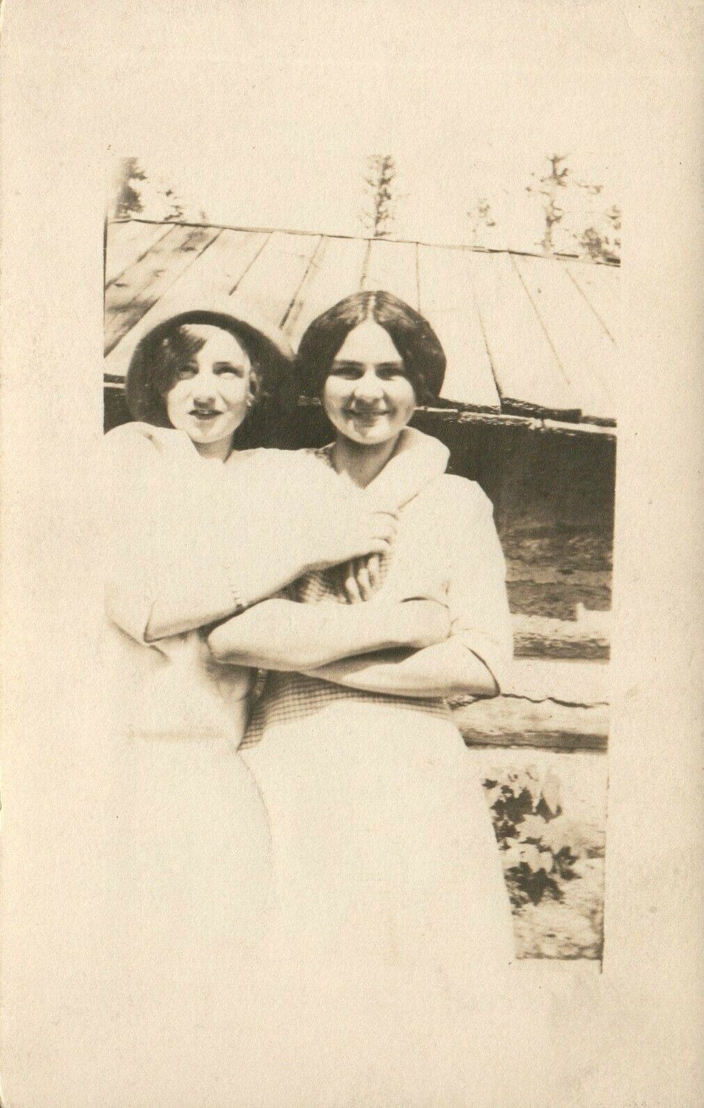 Antique Two Young Beautiful Women Posing RPPC Real Photo Poster painting Postcard