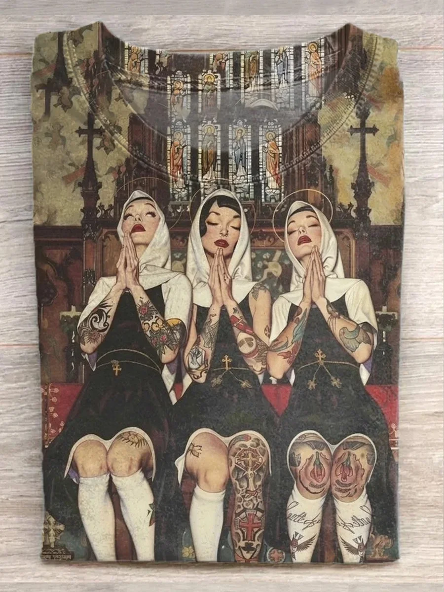 Eagerlys  Funny Tattooing Nuns Art Print T-shirt Eagerlys