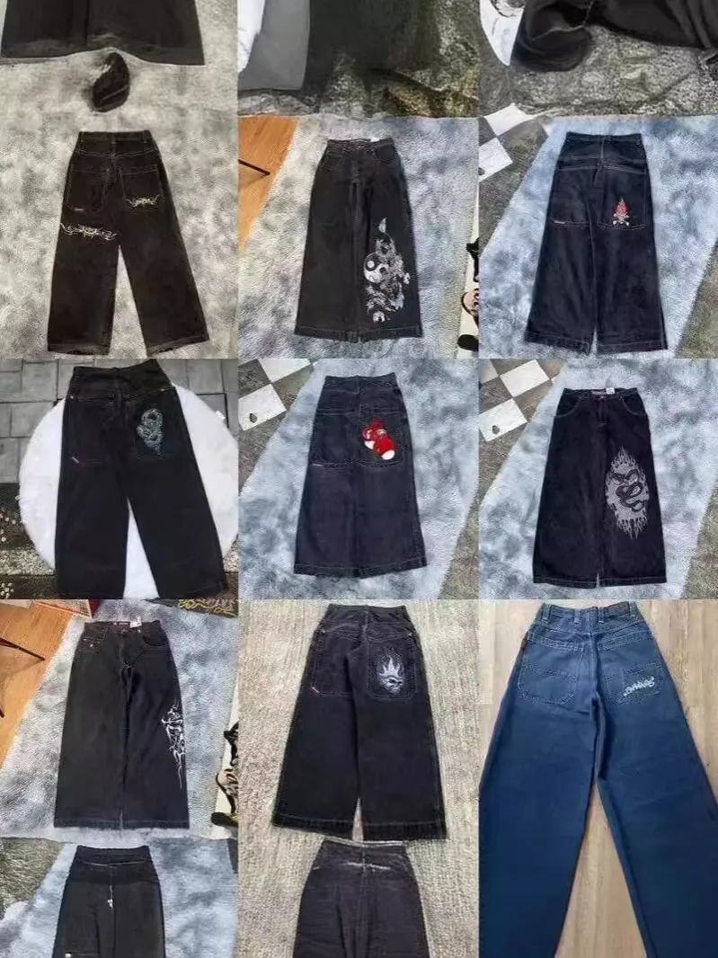 Uveng Year's Popular Style JNCO Graphics Jeans Y2K Hip-Hop Loose Jeans For Men And Women Harajuku