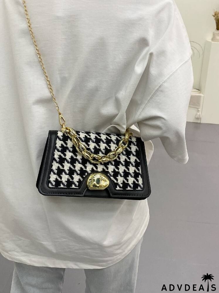 Houndstooth Pattern Satchel Bag