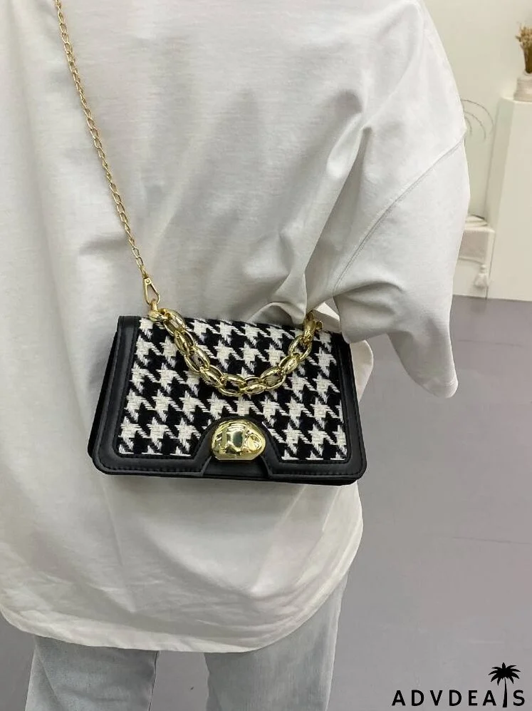 Houndstooth Pattern Satchel Bag
