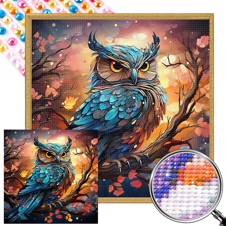 Partial AB Drill - Full Round Diamond Painting - Owl On Tree Branch 40*40CM