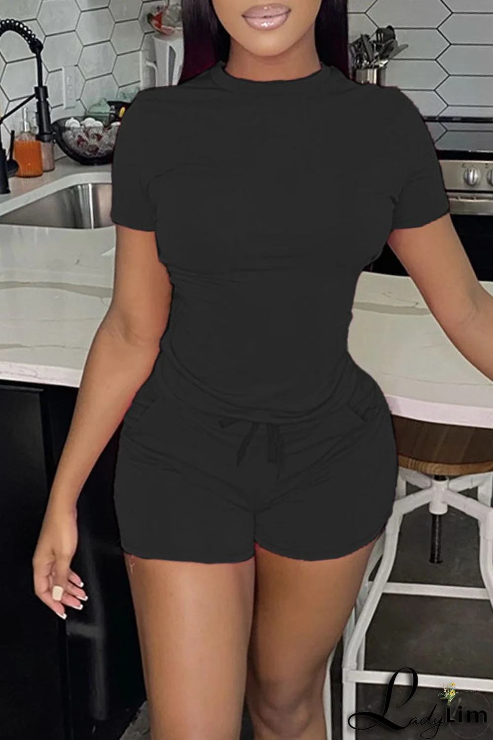 Green Casual Solid Patchwork O Neck Short Sleeve Two Pieces