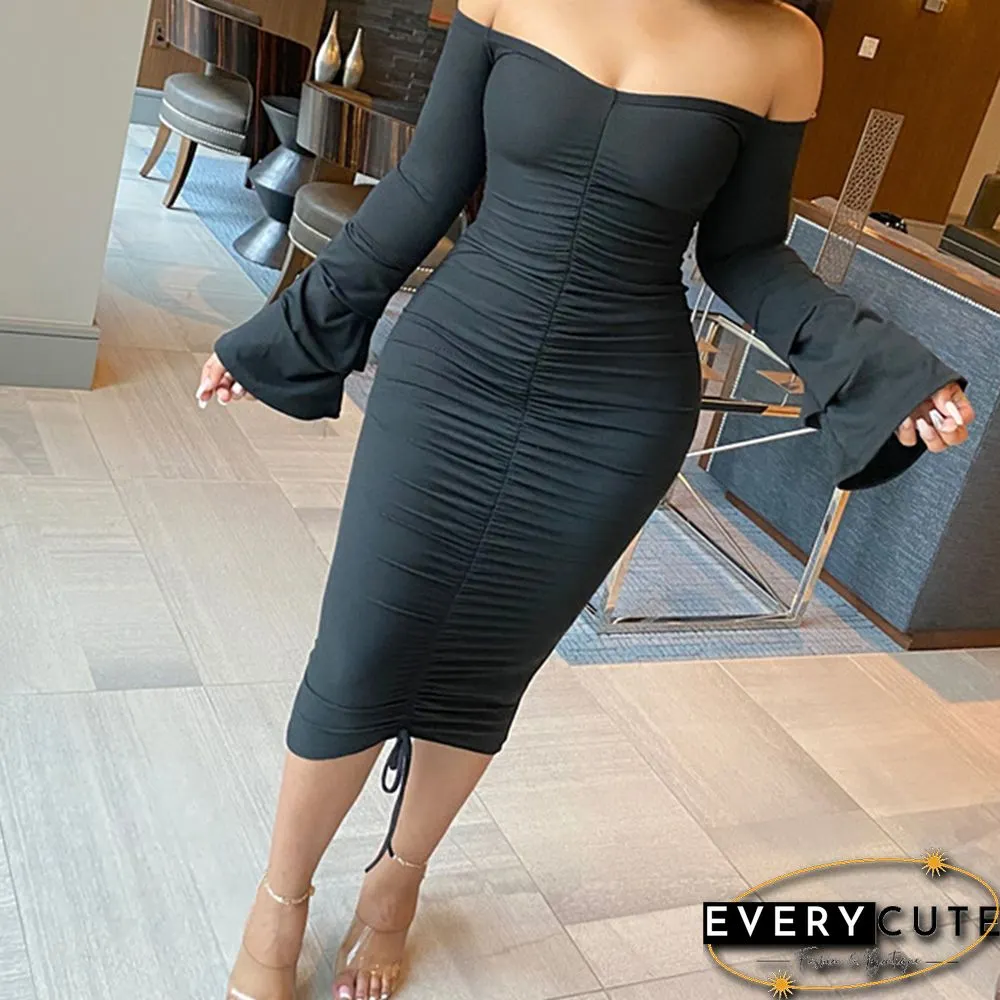 Women Flare Sleeve Off Shoulder Bodycon Dress