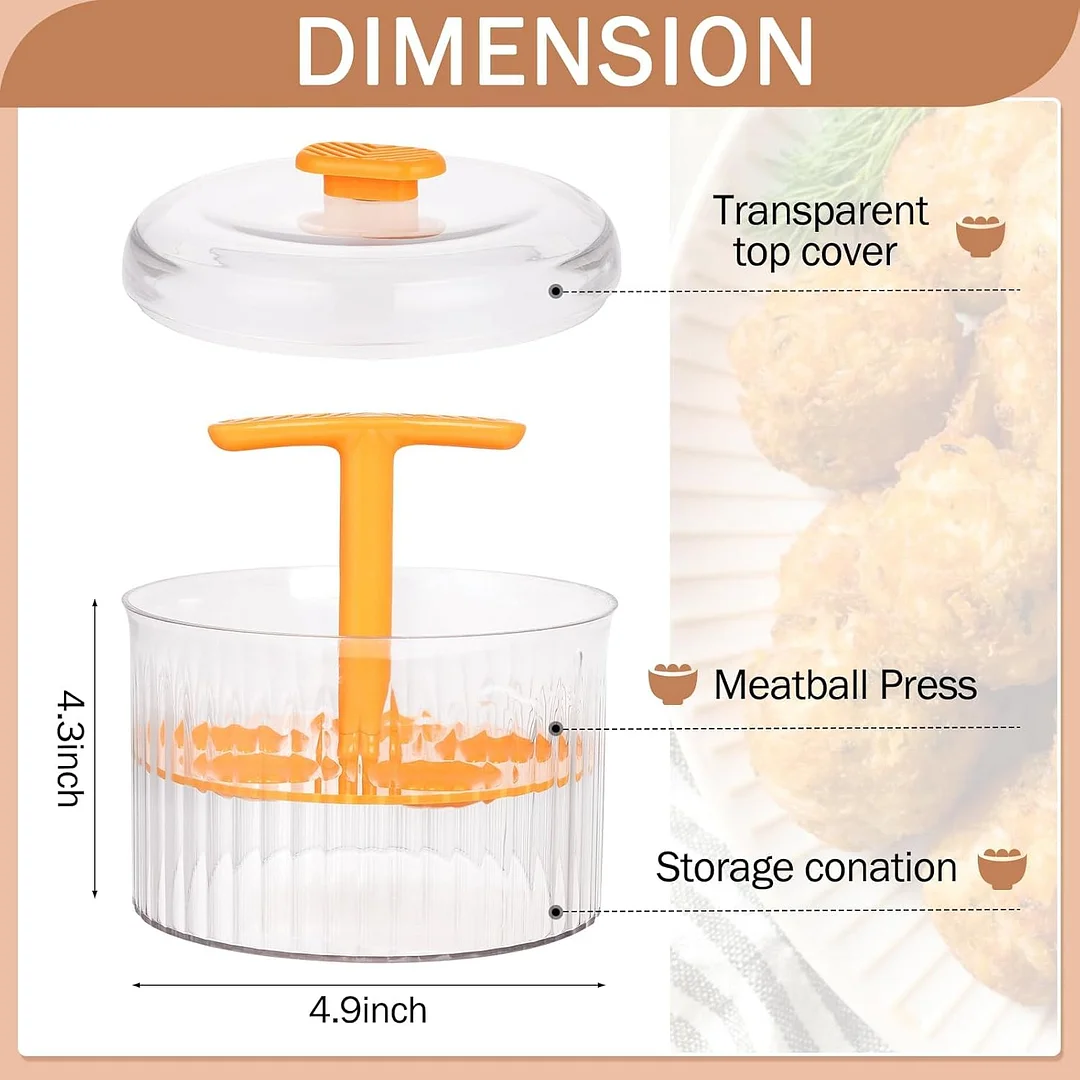 Translucent Meatball Maker Tool - 5 Ball Kitchen Press With Lid & Storage Container