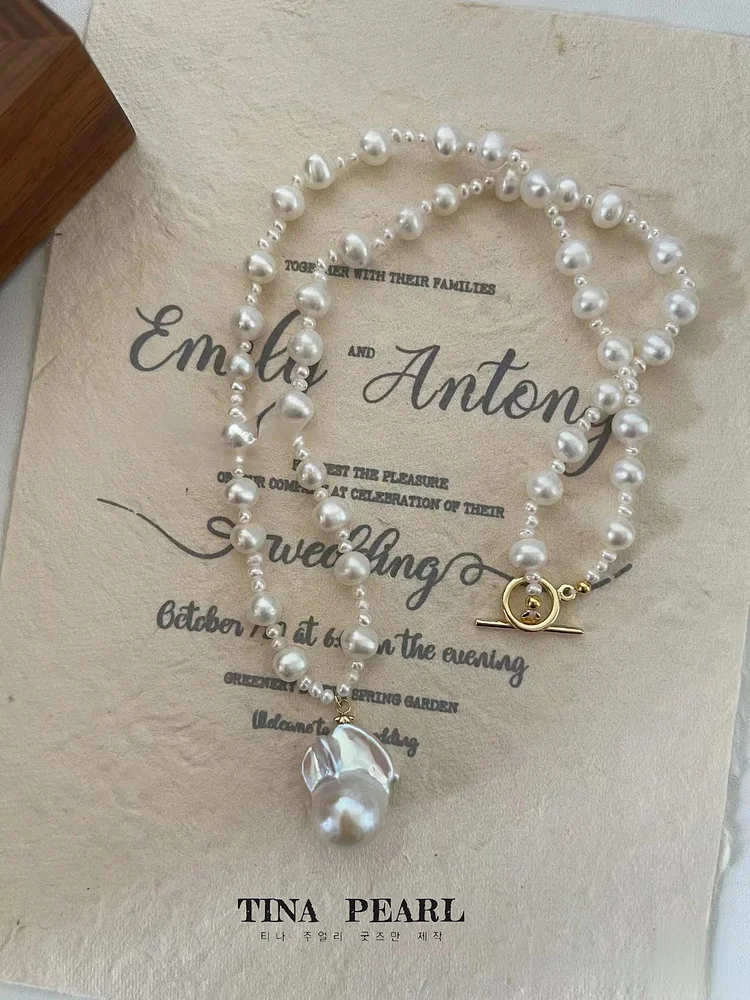 TINA Jewelry Fresh water Baroque bus pearl simple necklace
