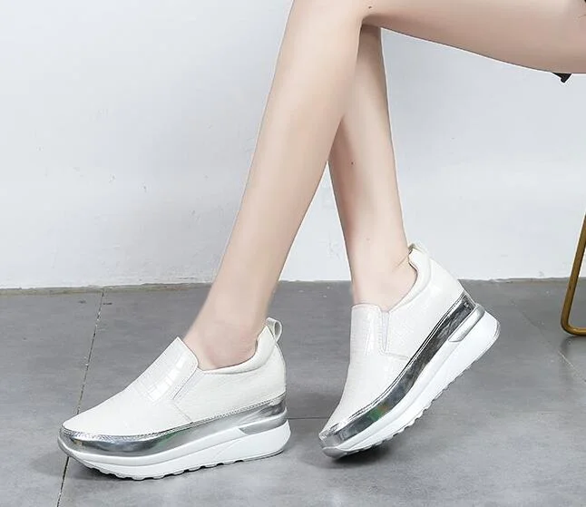 2020 Comfort Creepers Bling Loafers Silver Platform Shoes Woman Slip On Swing Women Flats Shoes Zapatos De Mujer