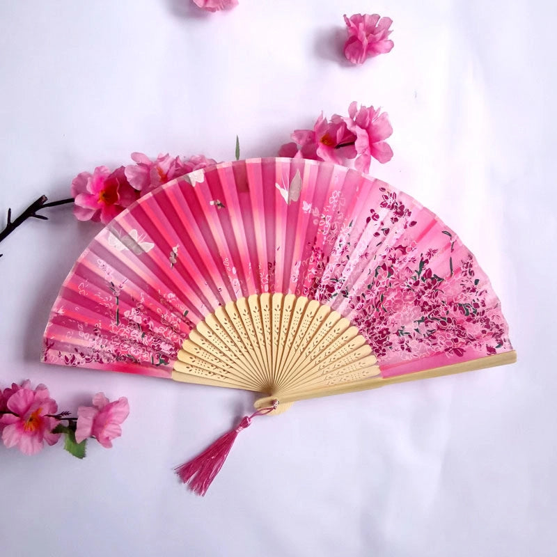 3 Pieces Ancient Style Folding Fan Female Classical Tassel Silk Fan Chinese Style Small Fan Portable Dance Craft National Fashion Fan Student Fan