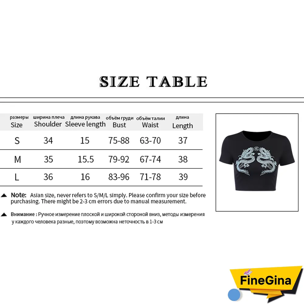Harajuku Sexy Dragon T-Shirts Women Cropped Tops Streetwear Gothic Bodycon Short Tee
