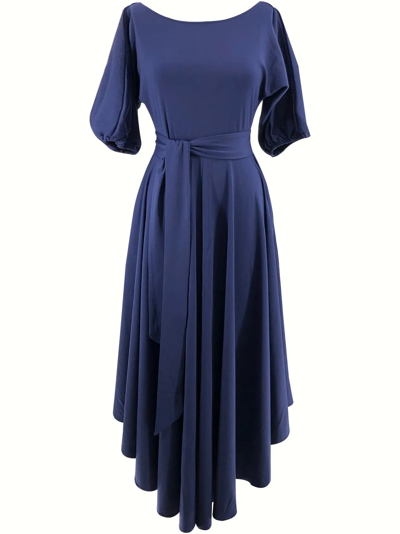 Women's Plain Belted Split Boat Neck Dress, Elegant Bishop Sleeve A Line Dress for Summer, Summer Outfits 2024, Fashion Women's Dress for Casual Daily Wear, Womenswear Women's Plain Belted Split Boat Neck Dress, Elegant Bishop Sleeve A Line Dress for Summer, Summer Outfits 2024, Fashion Women's Dress for Casual Daily Wear, Womenswear