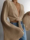Solid Color Chiffon Flared Sleeves Blouses Shirt Tops