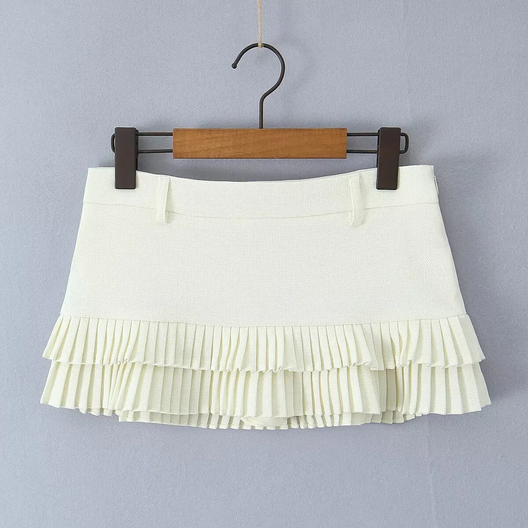 Nigikala Nigikala Striped Short-Sleeved T-Shirt + Low-Rise 100-Fold Skirt 2025 Spring New D79551