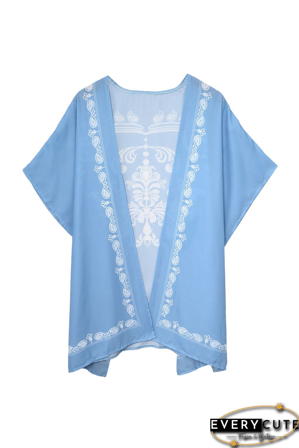 Sky Blue Retro Floral Pattern Kimono