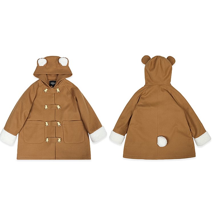 Cartoon Bear Design Pocket Loose Hooded Coat - Modakawa Modakawa