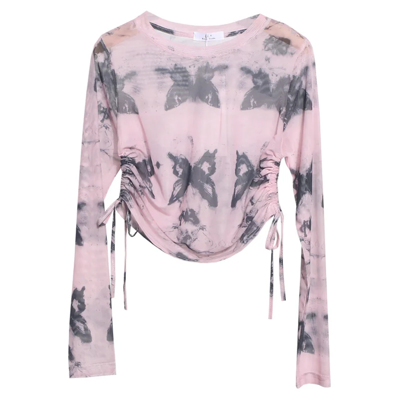 Uveng Real Shooting 2024 Summer New Long-Sleeved Short-Sleeved T-Shirt Sun Protection Shirt Thin Perspective Tie-Dye Mesh Hooder 6928