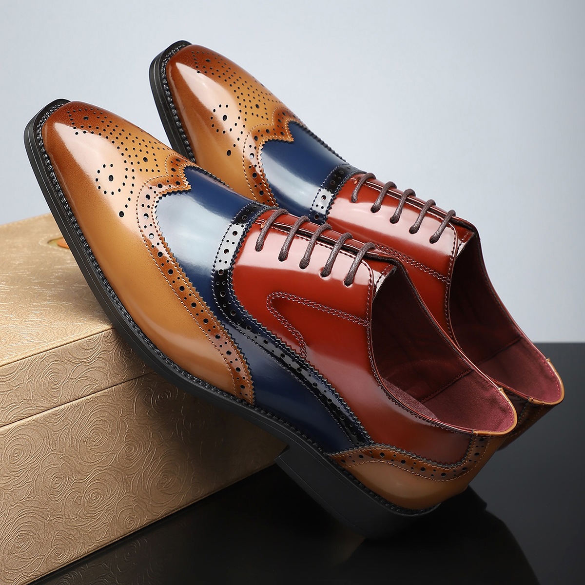Arkget Shoes | Handwelted Dress Shoes: Brogued Perforations & Tri-Tone Leather Fusion