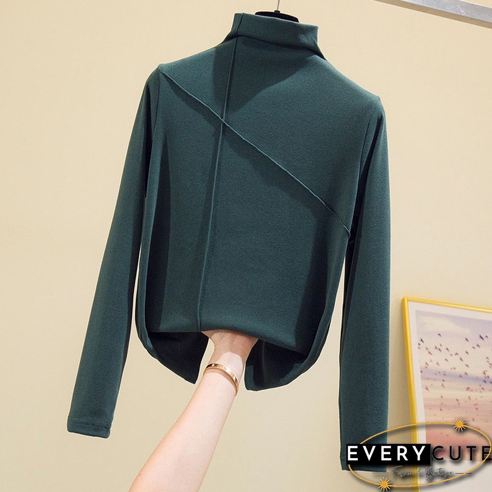 Long Sleeve Thick T Shirt Women Winter Tops Turtleneck Warm T-Shirt Korean Cotton Tshirt Woman Tee Shirt Femme Pink Blue