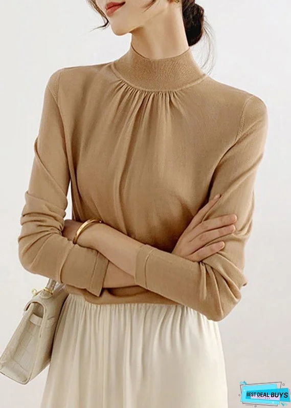 New Black Solid Turtleneck Patchwork Knit Top Fall