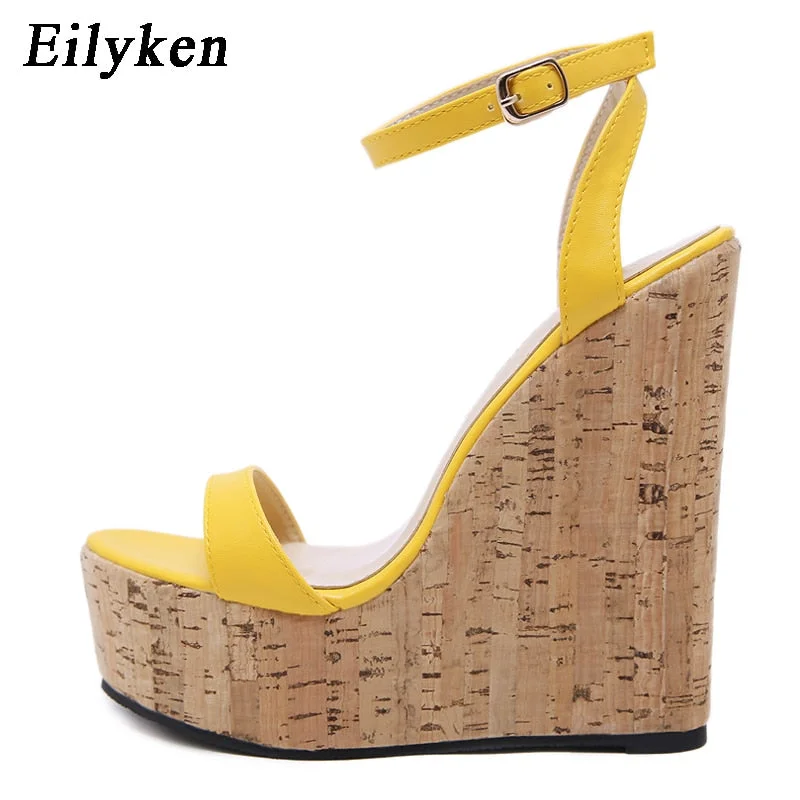 Eilyken Open Toe Ankle Strap Platform Wedges Women Sandals Super High Cover Heel Gladiator Ladies Shoes Buckle Summer Sandals