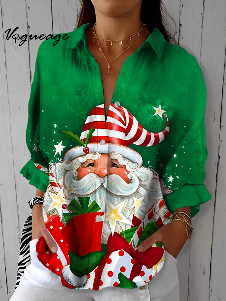 Funny Santa Claus Drawing Printing Christmas Long Sleeve Shirt