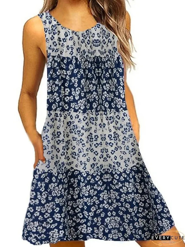 Casual Dress Tank Summer Graphic Floral Print Crew Neck Mini Fashion Classic Daily Holiday
