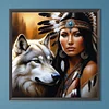 (40*40cm)Wolf Indian Girl - Full Round Drill Diamond Painting