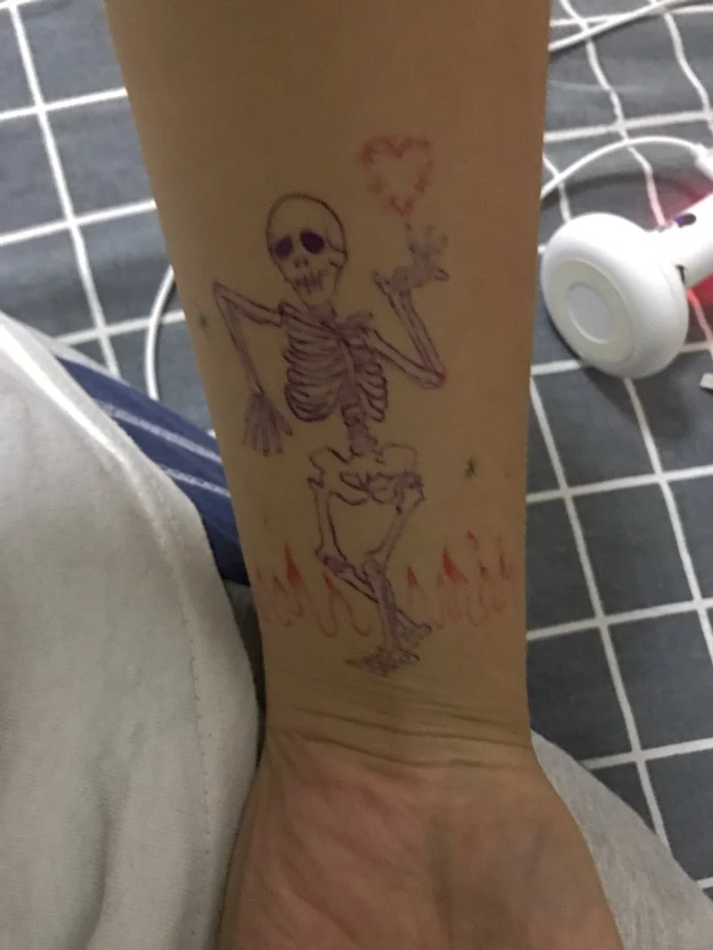 New Blue Flame Skull Temporary Tattoo Stickers Line Love Men Women Waterproof Cool Art Fake Tattoo Arm Leg Chest Tattoo Sticker